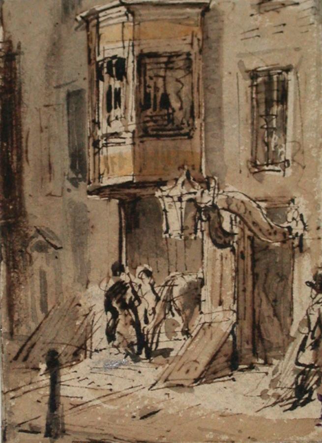 Auberge et maison de poste ; Album de dessins : Voyage en Angleterre, Quadrille de Marie Stuart et Camp de Lunéville, volume in-folio oblong, maroquin rouge.