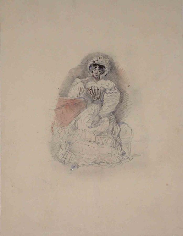 Portrait de femme ; Album de dessins : Voyage en Angleterre, Quadrille de Marie Stuart et Camp de Lunéville, volume in-folio oblong, maroquin rouge.