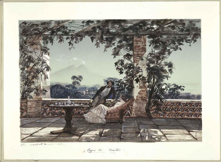 Vue d'un couple sur une terrasse à Capo di Monte (Naples)