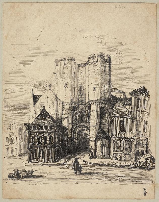 Paysage urbain avec une entrée de ville fortifiée