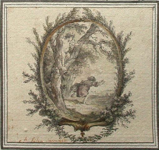 Idylle de Bion : Le jeune oiseleur fuyant l'Amour perché sur une bordure de buis