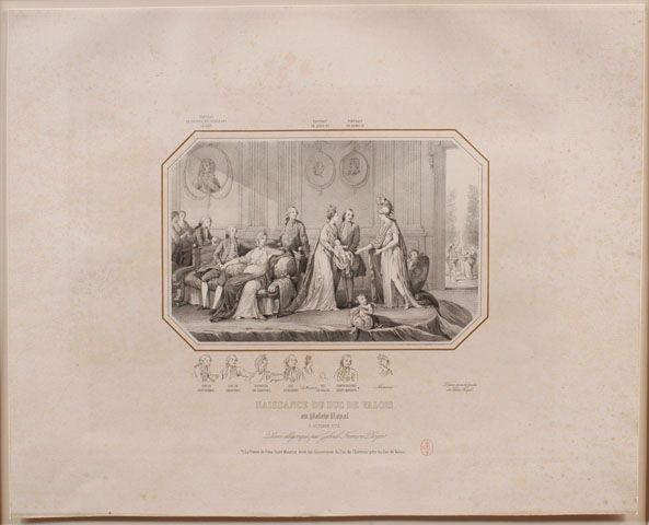 NAISSANCE DU DUC DE VALOIS/ Au Palais Royal / 6 OCTOBRE 1773. / Dessin allégorique par Gabriel François Doyen