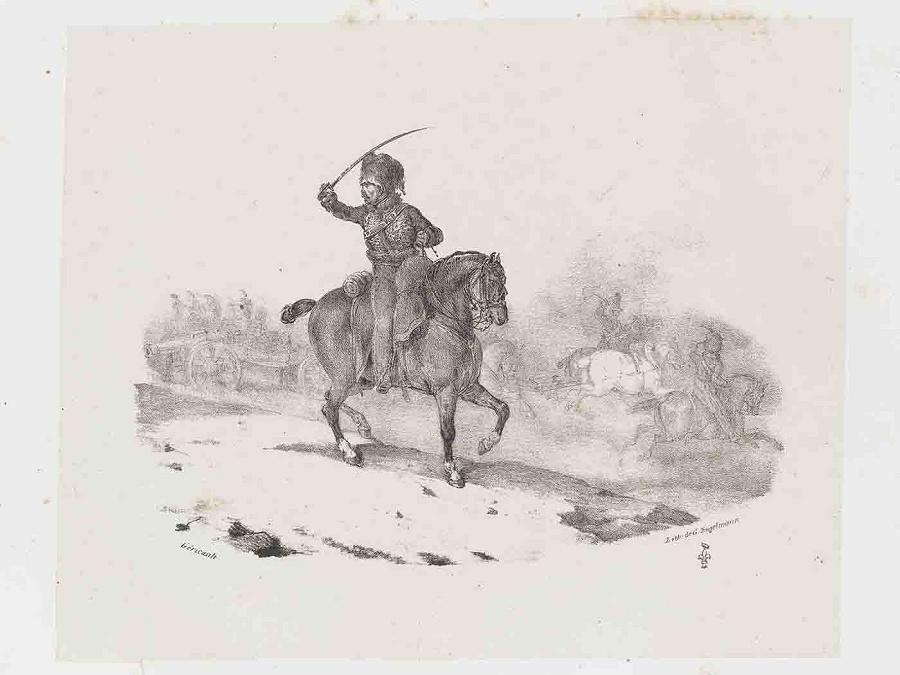 Suite de huit petites pièces : Officier d'artillerie légère de la garde impériale commandant la charge