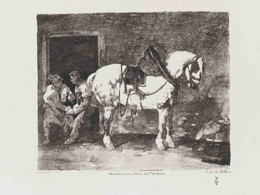 Suite de sept planches : Cheval que l'on ferre
