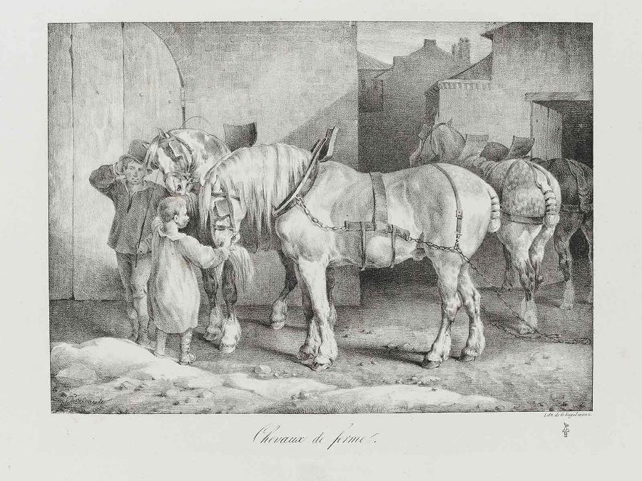 Suite de cinq lithographies : Chevaux de ferme