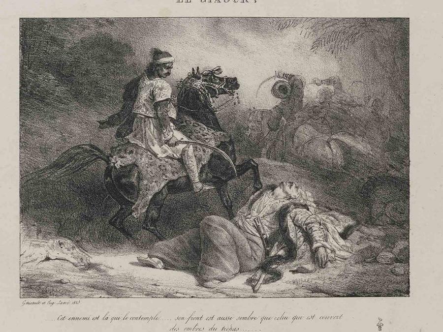 Suite de quatre lithographies d'oeuvres de Byron : LE GIAOUR