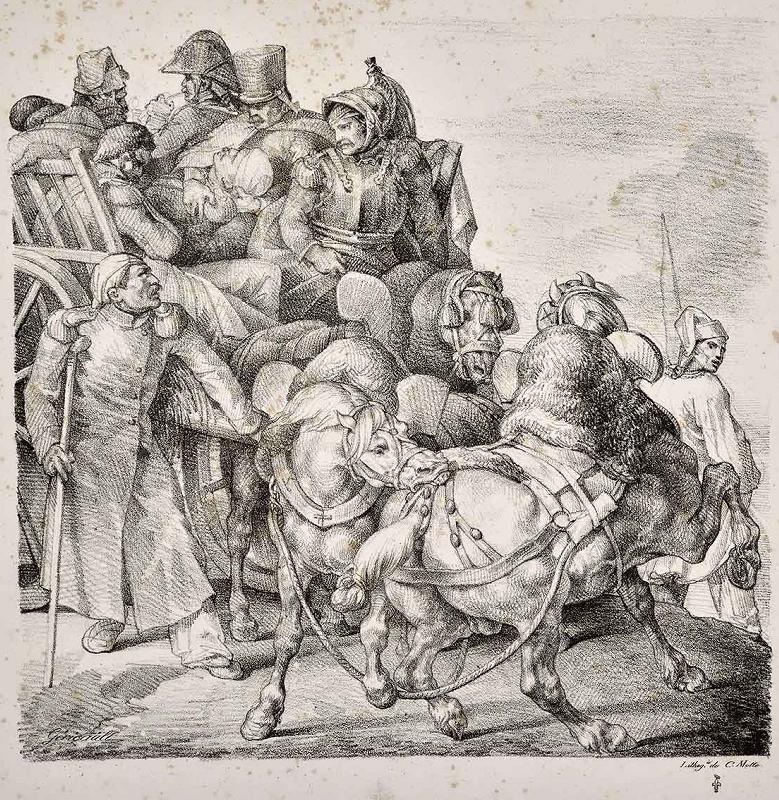 Chariot chargé de soldats blessés