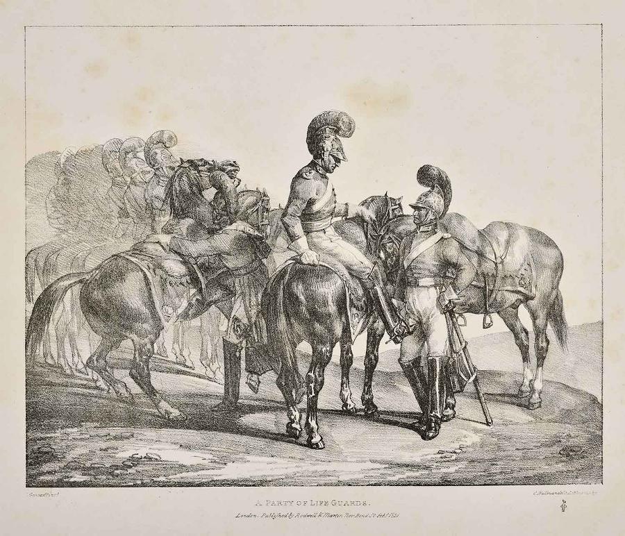 Suite anglaise (12 lithographies) : Various Subjects drawn from Life and on Stone : A PARTY OF LIFE GUARDS