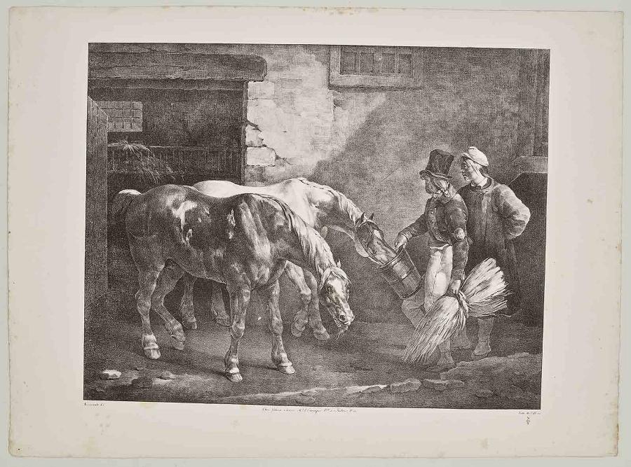 Suite dite Les Grands Chevaux : Deux chevaux de poste à la porte d'une écurie