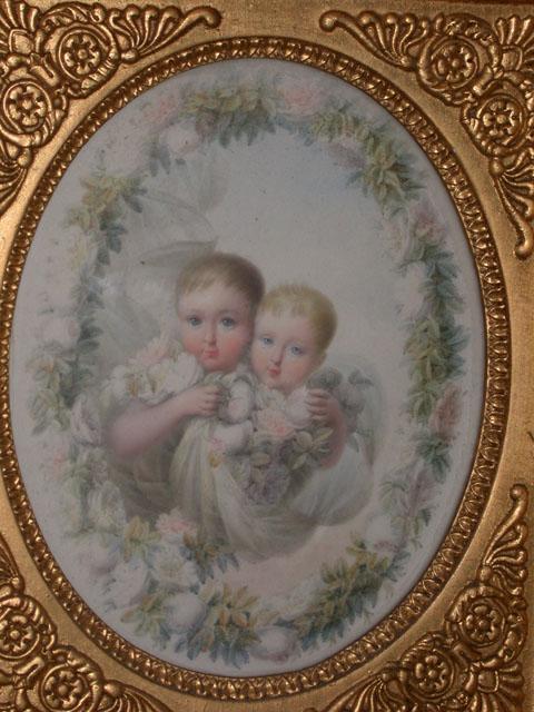 Têtes d'enfants dans un encadrement de fleurs ; Enfants de Louis-Philippe et Marie-Amélie