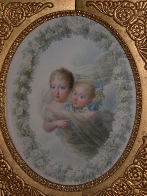 Têtes d'enfants dans un encadrement de fleurs ; Enfants de Louis-Philippe et Marie-Amélie