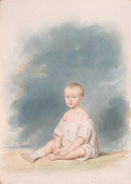 Louis d'Orléans prince de Condé (1845-1866) âgé de deux ans, assis par terre