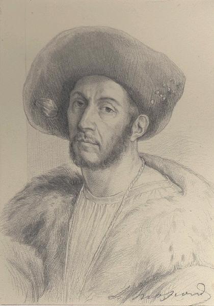 Portraits au crayon d'après les tableaux du musée de Versailles ; César Borgia duc de Valentinois (mort en 1507) d'après Giorgione