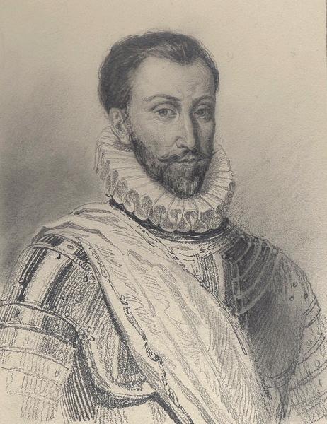 Portraits au crayon d'après les tableaux du musée de Versailles ; François de La Noue, IIIe du nom, dit Bras de Fer (mort en 1591)