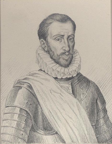 Portraits au crayon d'après les tableaux du musée de Versailles ; François de La Noue, IIIe du nom, dit Bras de Fer (mort en 1591)