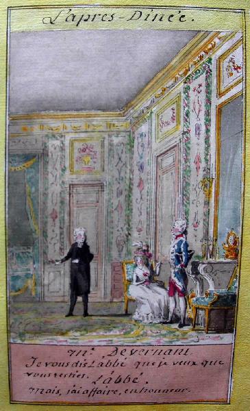 Almanach de 1758 ; Proverbes dramatiques Recueil factice de 103 dessins illustrant le premier tome des Proverbes dramatiques : L'après Dinée