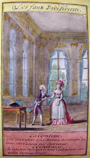 Almanach de 1758 ; Proverbes dramatiques Recueil factice de 103 dessins illustrant le premier tome des Proverbes dramatiques : Les faux indifférents