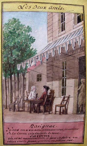 Almanach de 1758 ; Proverbes dramatiques Recueil factice de 103 dessins illustrant le premier tome des Proverbes dramatiques : Les deux amis