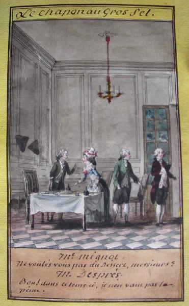 Almanach de 1758 ; Proverbes dramatiques Recueil factice de 103 dessins illustrant le premier tome des Proverbes dramatiques : Le chapon au gros sel
