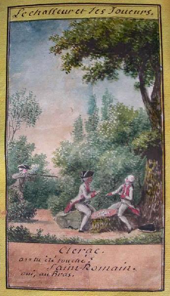 Almanach de 1758 ; Proverbes dramatiques Recueil factice de 103 dessins illustrant le premier tome des Proverbes dramatiques : Le chasseur et les joueurs