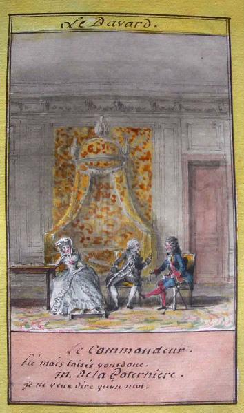 Almanach de 1758 ; Proverbes dramatiques Recueil factice de 103 dessins illustrant le premier tome des Proverbes dramatiques : Le bavard