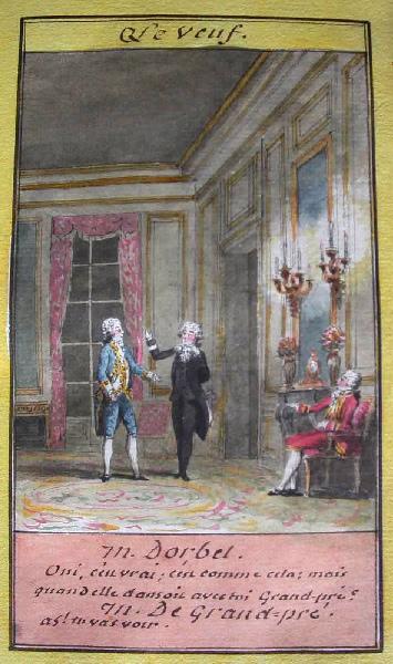 Almanach de 1758 ; Proverbes dramatiques Recueil factice de 103 dessins illustrant le premier tome des Proverbes dramatiques : Le veuf
