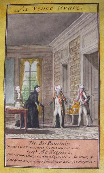 Almanach de 1758 ; Proverbes dramatiques Recueil factice de 103 dessins illustrant le premier tome des Proverbes dramatiques : La veuve avare