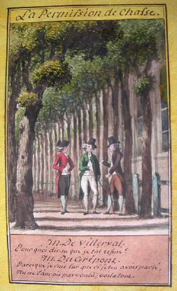 Almanach de 1758 ; Proverbes dramatiques Recueil factice de 103 dessins illustrant le premier tome des Proverbes dramatiques : La permission de chasse