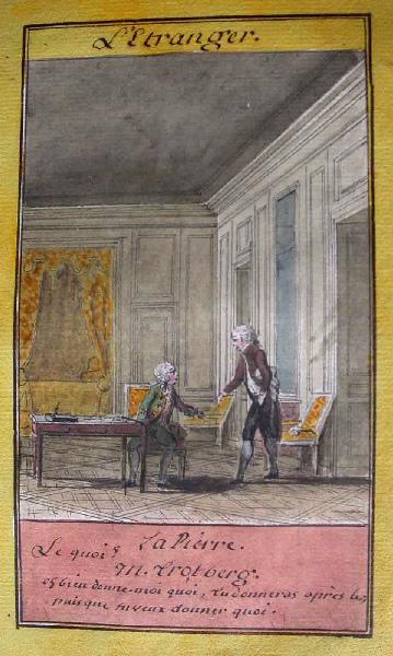 Almanach de 1758 ; Proverbes dramatiques Recueil factice de 103 dessins illustrant le premier tome des Proverbes dramatiques : L'étranger