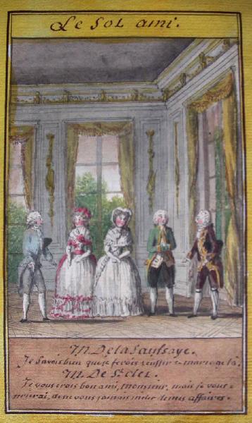 Almanach de 1758 ; Proverbes dramatiques Recueil factice de 103 dessins illustrant le premier tome des Proverbes dramatiques : Le sol ami
