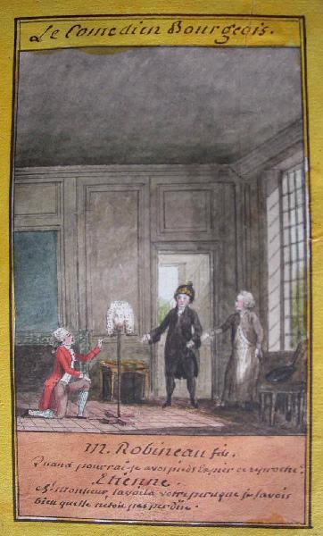 Almanach de 1758 ; Proverbes dramatiques Recueil factice de 103 dessins illustrant le premier tome des Proverbes dramatiques : Le comédien bourgeois