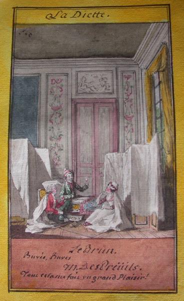 Almanach de 1758 ; Proverbes dramatiques Recueil factice de 103 dessins illustrant le premier tome des Proverbes dramatiques : La diette