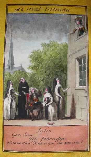 Almanach de 1758 ; Proverbes dramatiques Recueil factice de 103 dessins illustrant le premier tome des Proverbes dramatiques : Le malentendu