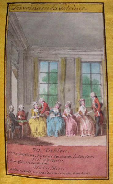 Almanach de 1758 ; Proverbes dramatiques Recueil factice de 103 dessins illustrant le premier tome des Proverbes dramatiques : Les voisins et les voisines