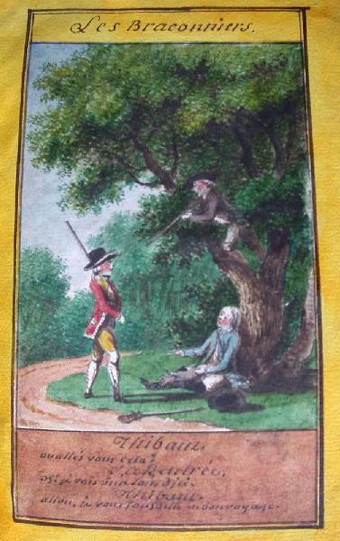 Almanach de 1758 ; Proverbes dramatiques Recueil factice de 103 dessins illustrant le premier tome des Proverbes dramatiques : Les braconniers