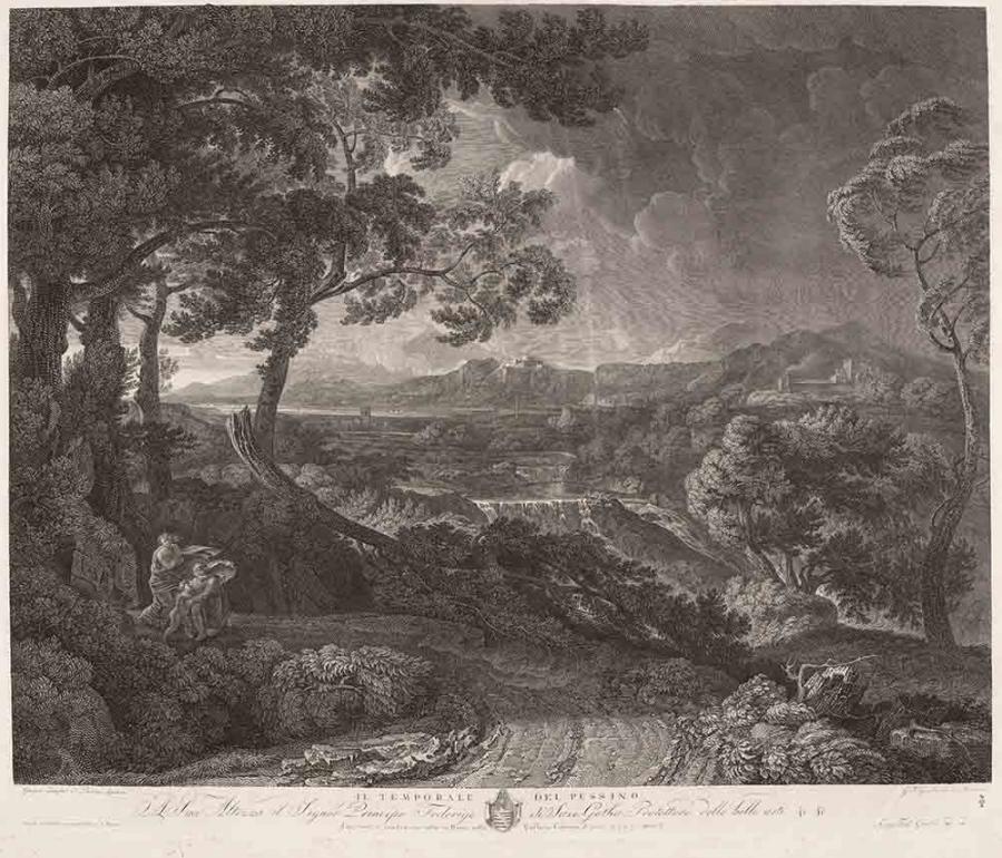 IL TEMPORALE DEL PUSSINO / A Sua Altezza il Signor Principe Federigo di Saxe-Gotha, Protettore delle belle arti &. &. / d'appresso il quadro una volta in Roma nella Galleria Colonna, di palmi 9. a p. 7 e once 2.