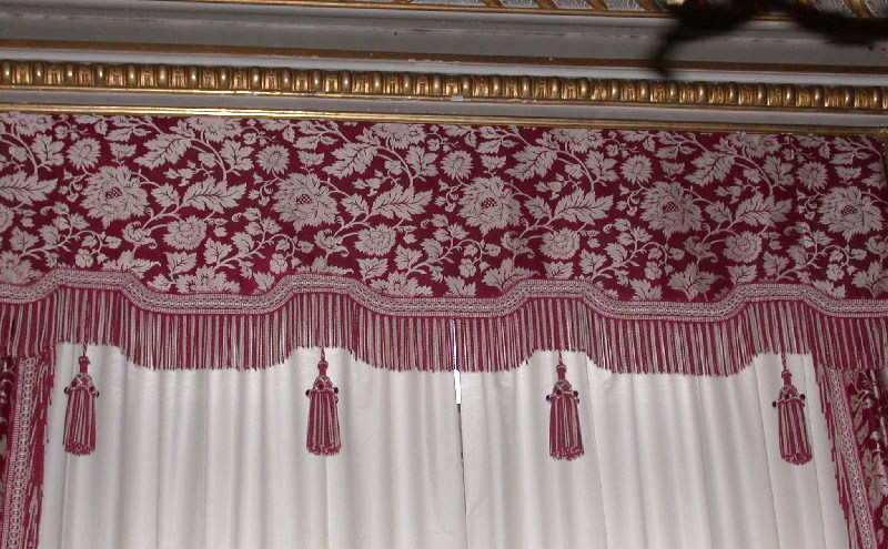 Paire de rideaux, groseille et blanc, store en satinette crème