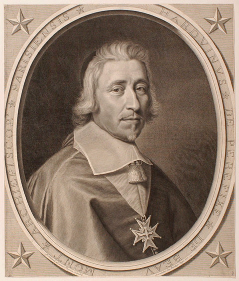 Péréfixe (Hardouin de) archevêque de Paris (Beaumont, 1606 ; Paris, 1671) dans un ovale flanqué d'étoiles