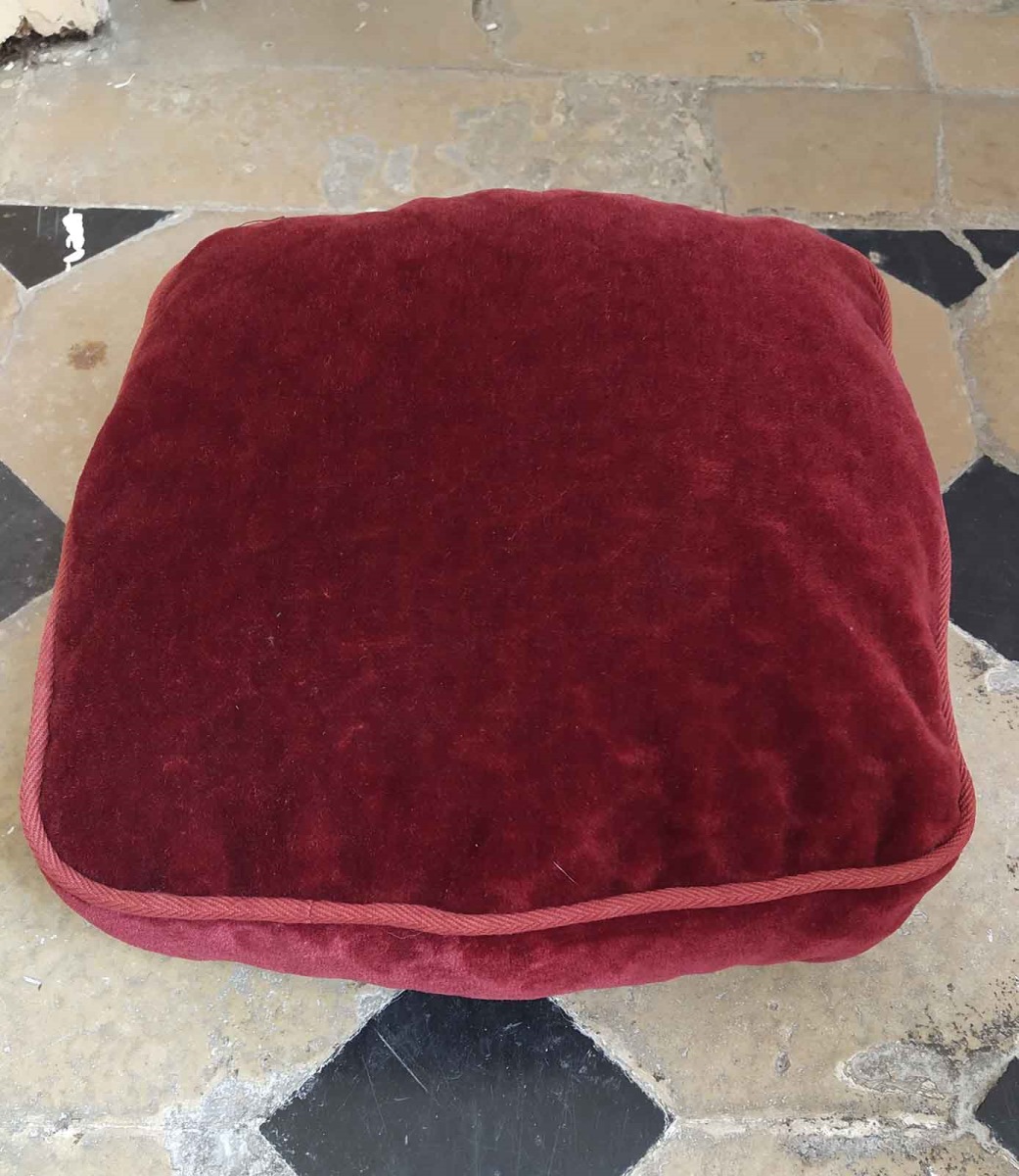 Coussin de pied carré,velours frappé rouge