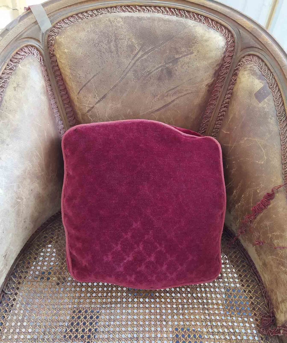 Coussin de pied carré,velours frappé rouge