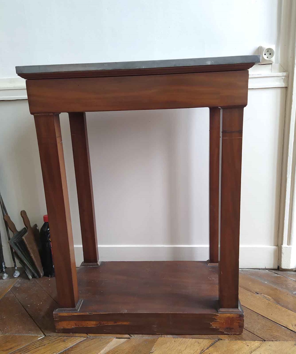 Console en acajou, marbre gris marquée CY9