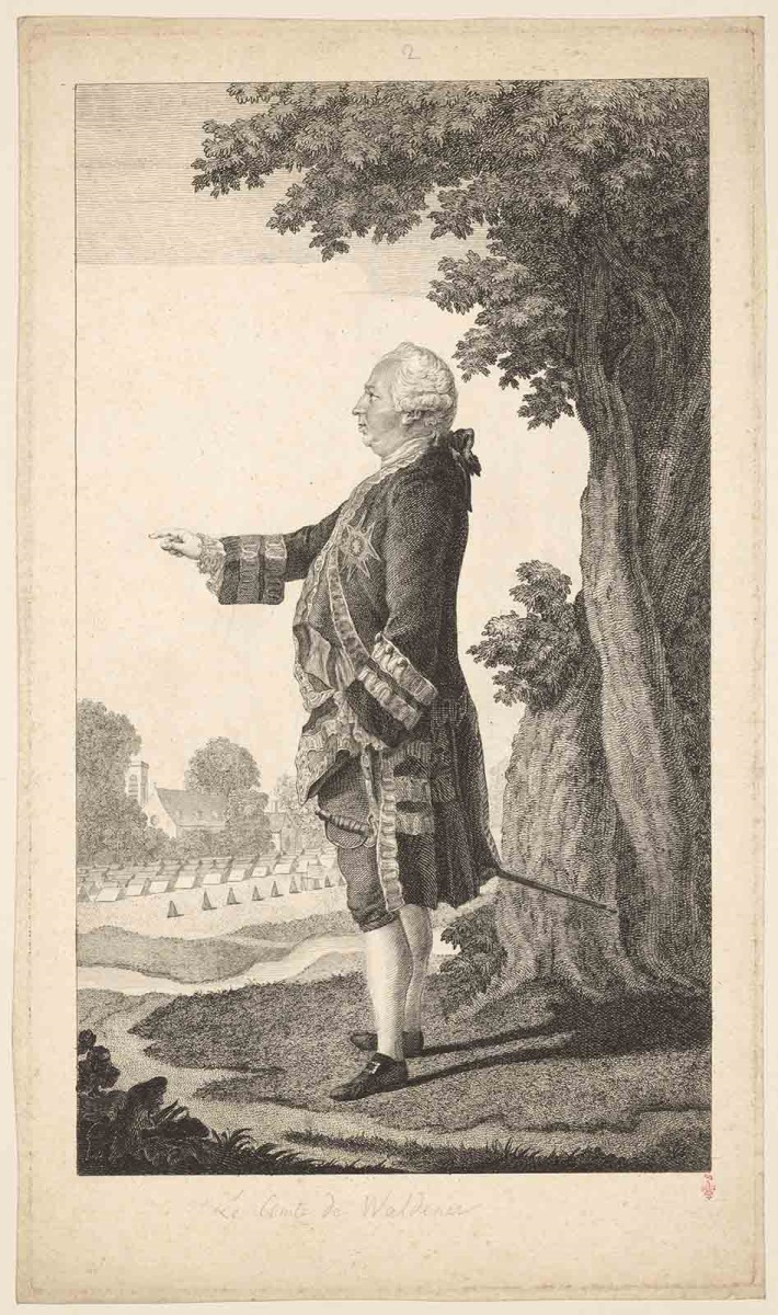 [comte de Waldner] ; Recueil de 27 gravures par ou d’après CARMONTELLE en taille-douce rassemblées dans un portefeuille en maroquin rouge estampée à chaud et à froid d’un décor de roulettes, aux armes des Orléans ; étiquette collée au contre-plat supérieur : Ex-libris A. Bérard n° 276.