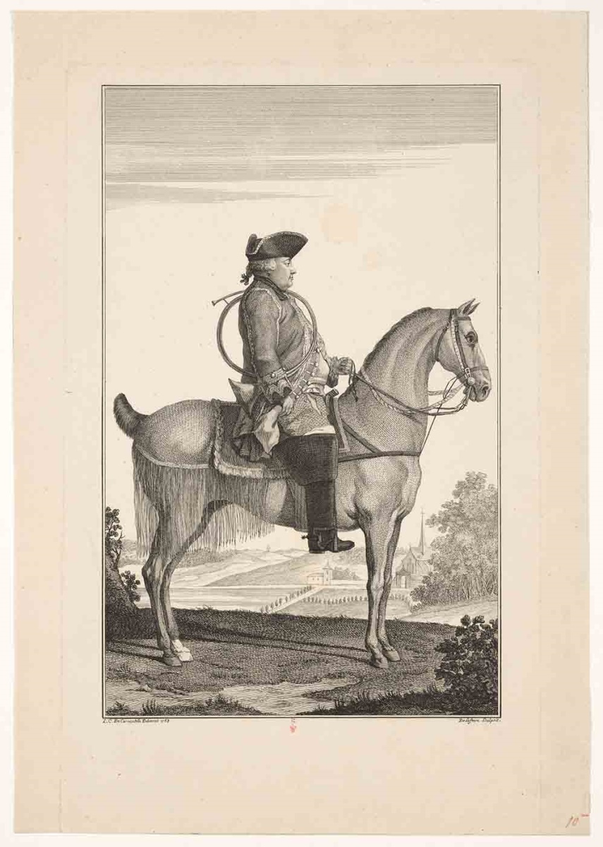 [Louis-Philippe d’Orléans] ; Recueil de 27 gravures par ou d’après CARMONTELLE en taille-douce rassemblées dans un portefeuille en maroquin rouge estampée à chaud et à froid d’un décor de roulettes, aux armes des Orléans ; étiquette collée au contre-plat supérieur : Ex-libris A. Bérard n° 276.