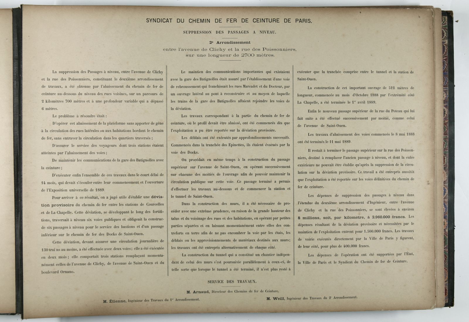 Syndicat du chemin de fer de ceinture de Paris. Suppression des passages à niveau dans le 17ème et 18ème arrondissement. Raccordement avec la Gare des Batignolles (marchandises). Passage inférieur sur l'Avenue de Clichy