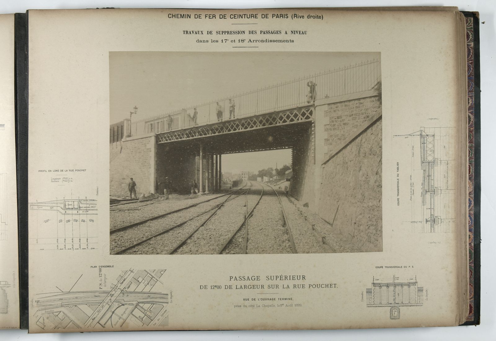 Syndicat du chemin de fer de ceinture de Paris. Suppression des passages à niveau dans le 17ème et 18ème arrondissement. Passage supérieur de 12 mètres de largeur sur la rue Pouchet