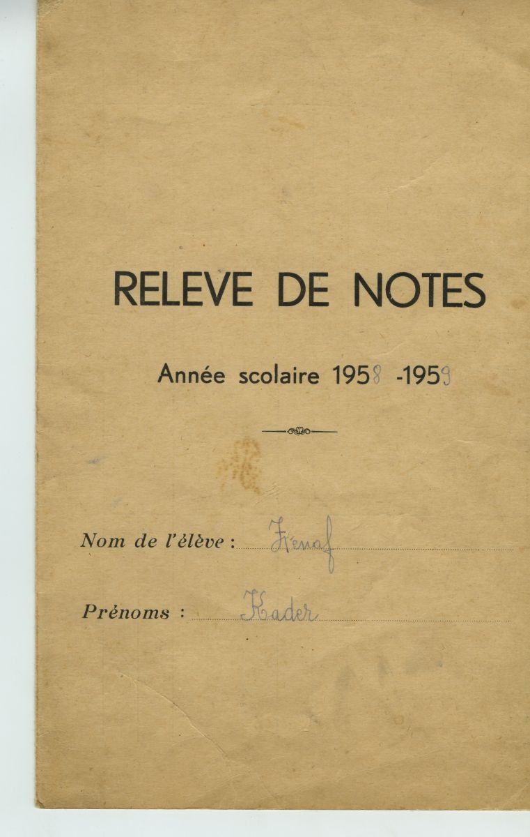 Relevé de notes d'Abdelkader Zennaf
