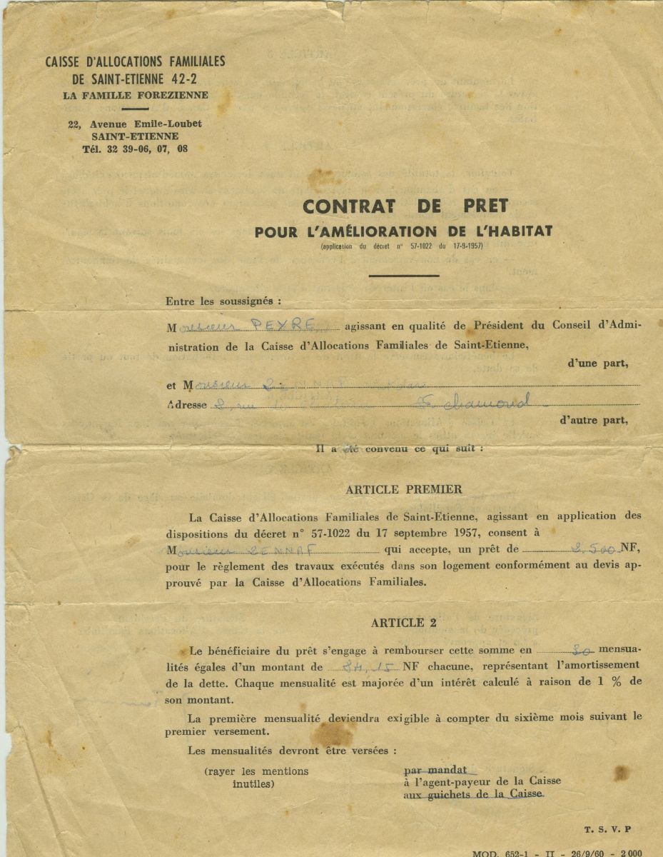 Contrat de prêt pour l'amélioration de l'habitat de la famille Zennaf