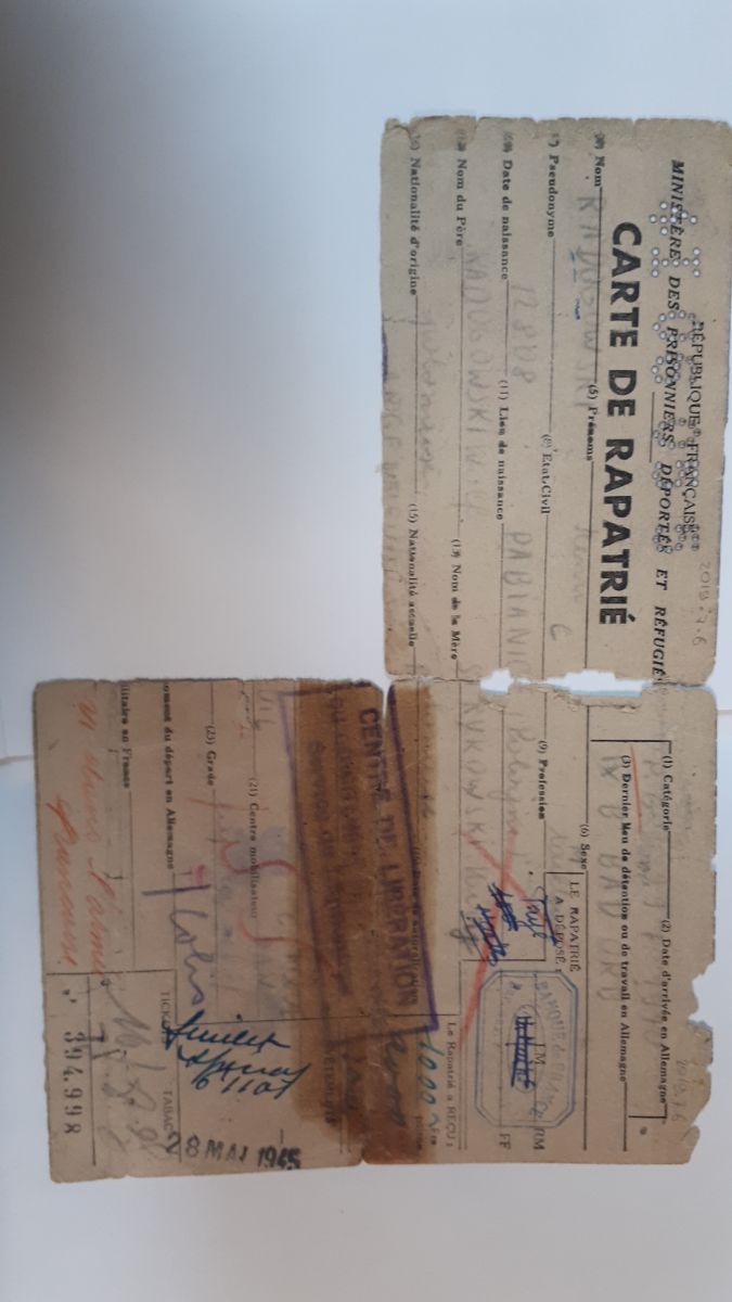 Carte de rapatrié d'Henri Radogowski