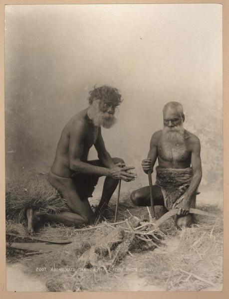Aboriginals making a fire