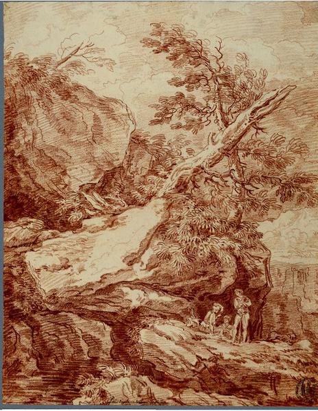 Etude d'arbres et de rochers, d'après Hubert Robert